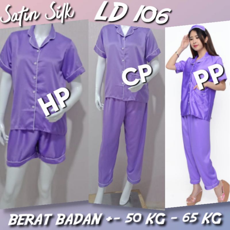 PIYAMA SATIN DEWASA LAVENDER / BAJU TIDUR SATIN POLOS