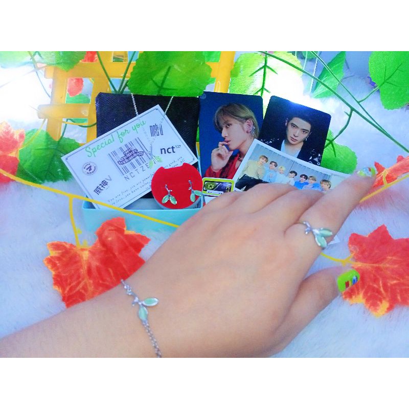 Set Aksesoris NctZen/ Kalung, Cincin, Gelang, dan Anting Daun NctZen