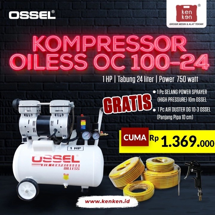 PAKET KOMPRESOR OILERSS OS100-24 OSSEL 1 PK Kompresor Tanpa Oli