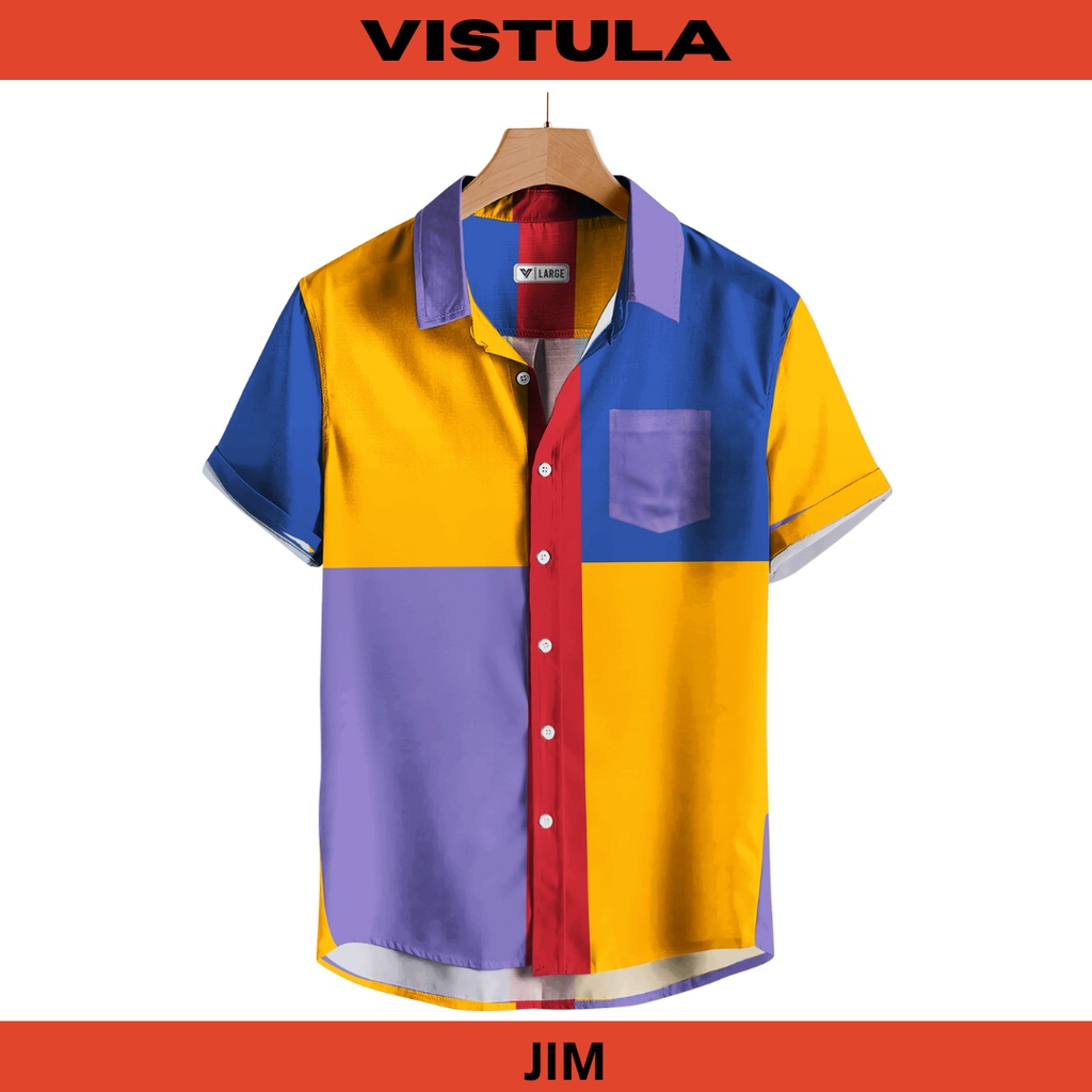 Kemeja Pantai Lengan Pendek Pria Color Block Series - JIM