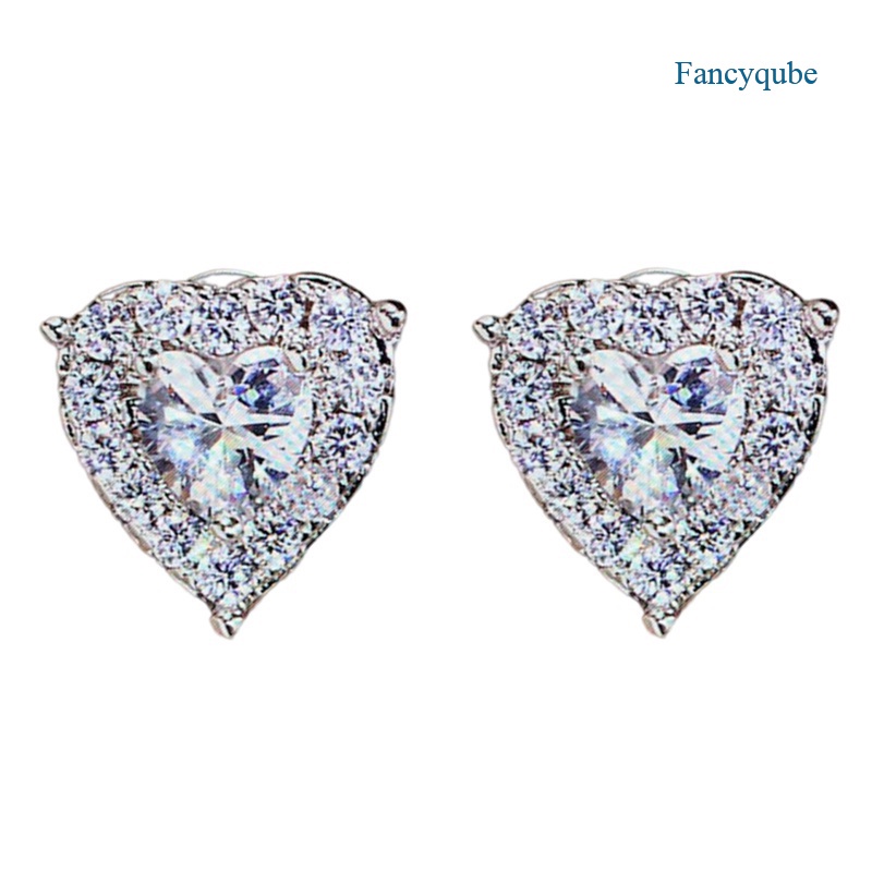Fancyqube Anting Giwang Sterling Silver 925 Model Hati Dengan Kristal + Berlian Imitasi Untuk Wanita