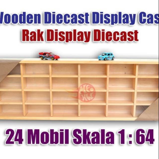 Rak Display HotWheels Kayu 24 Slot - Kotak Diecast mobil Truk