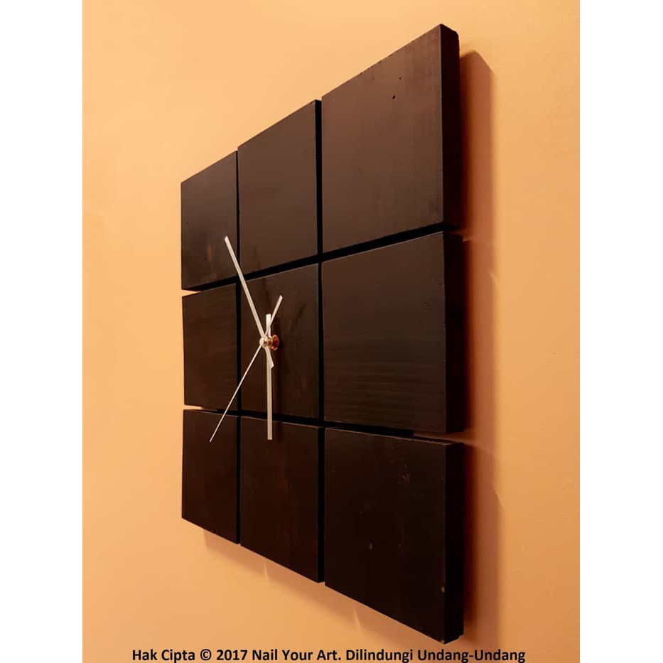 Jam Dinding Unik Kayu - Black Cube Wall Clock 41 Cm X 41 Cm