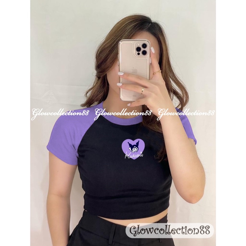 BEFAST - ZGW oOTD Kaos Crop EDWA / Crop Top Kuromi Purple RIB (LD 88, P 40) / Tshirt Lengan Pendek / Terlaris / Termurah / Kaos Santai Casual / Crop Top Motif / Atasan Kaos Crop Wanita / Crop Top Kekinian Remaja ABG