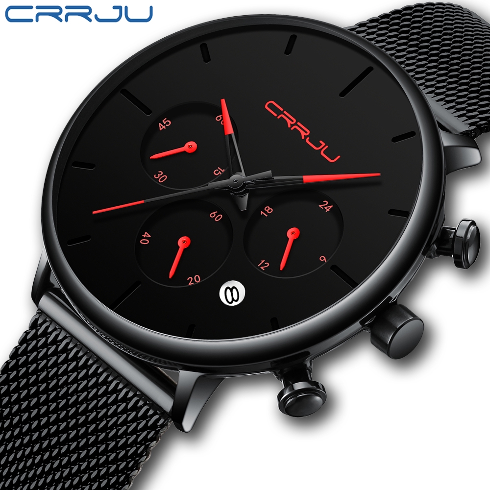 CRRJU Jam Tangan Quartz Chronograph Mewah Anti Air Bahan Stainless Steel