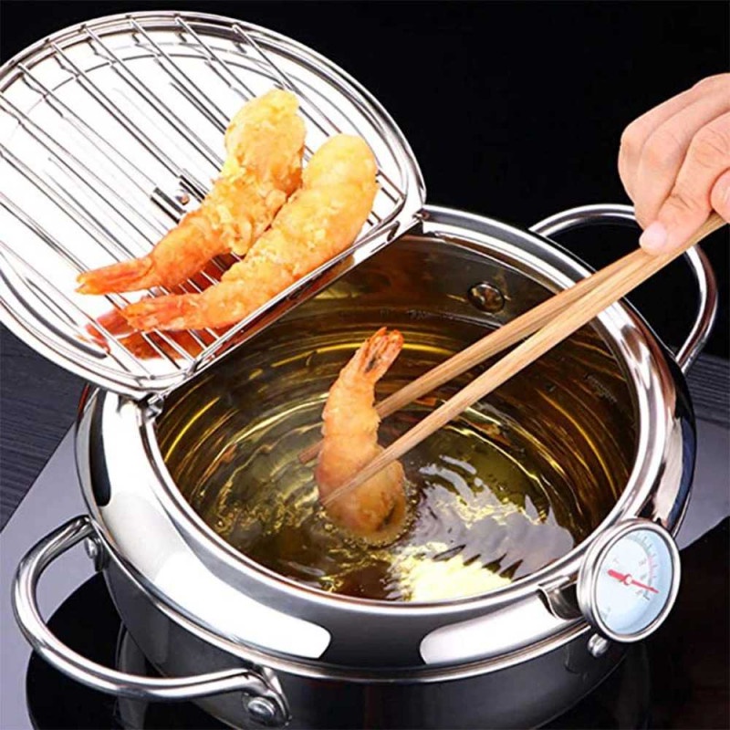 Deep Frying Pot Termometer Panci Penggorengan Masak Japanese Stainless