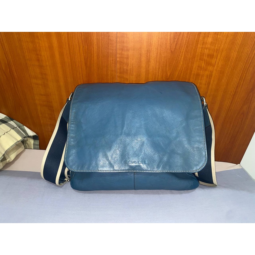 Tas slempang pria Coach original - leather - biru