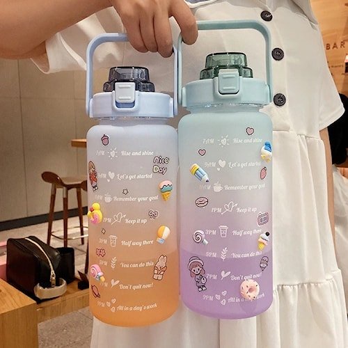 Botol Air Minum Viral 2Liter Botol Minum Jumbo 2 Liter / Botol Minum Motivasi Penanda Waktu Botol Mi