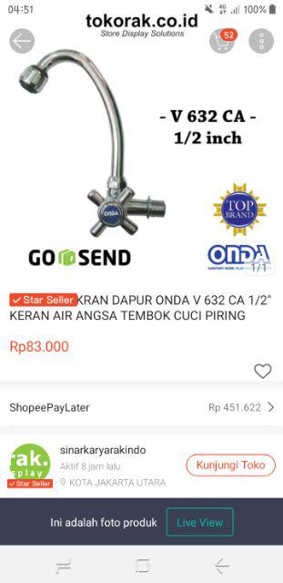 Kran Dapur Onda V 632 Ca 1/2 Keran Air Angsa Tembok Cuci Piring