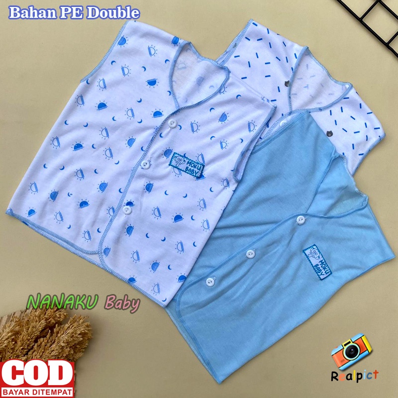 Isi 3 PCS Baju Newborn Bayi Baru Lahir Lengan Kutung Kancing Depan Seri Biru Usia 0-3 Bulan - Ana Baby