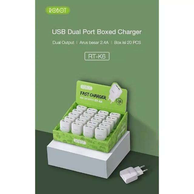 Batok / kepala charger Robot RT-K6 isi 20pcs 2.4A DUAL OUTPUT