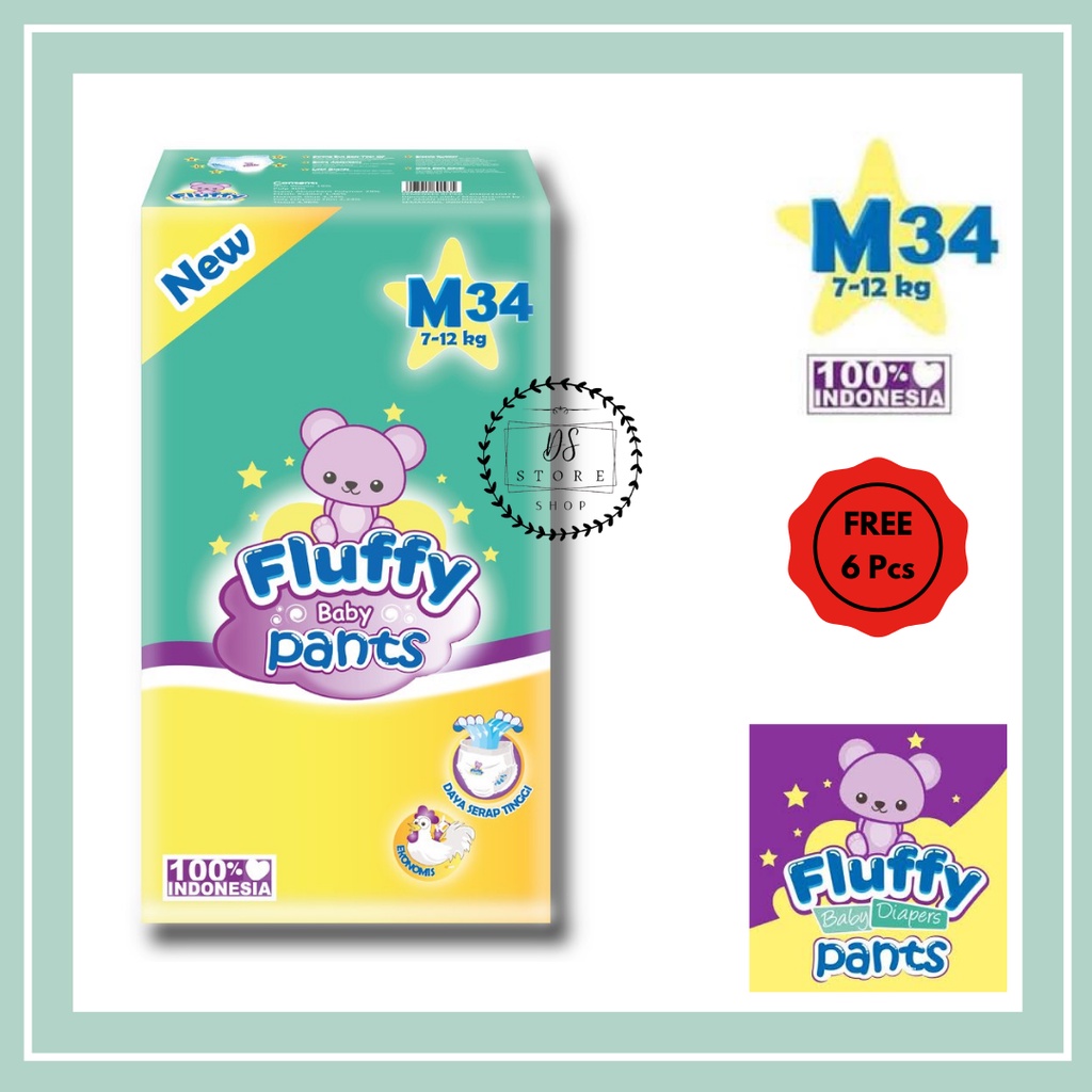Pempers Popok Bayi Fluffy Baby Pants M 34 Pcs
