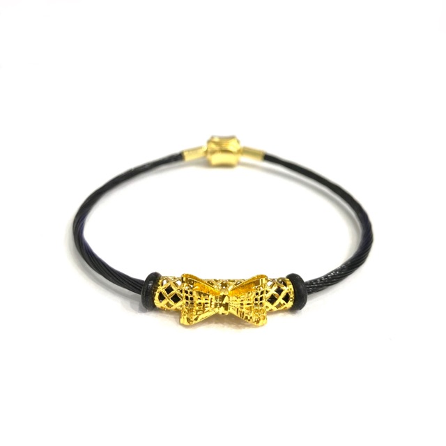 Gelang Tali Pandora Jepang Set Liontin Emas Asli Kadar 700 Model Pita