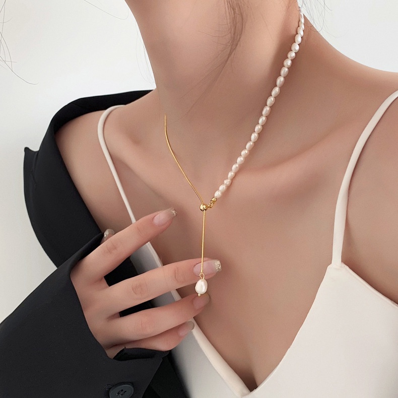 XiaoboACC Korean Fashion Freshwater Pearl Chain Necklace