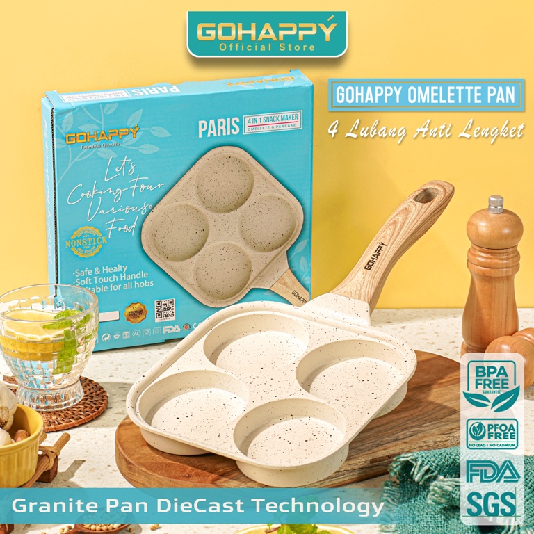 PANCI PENGGORENGAN TELUR Omelette Pan 4 LUBANG | Gohappy GHC54 omelete 4in1 Nonstick Egg frying Pan