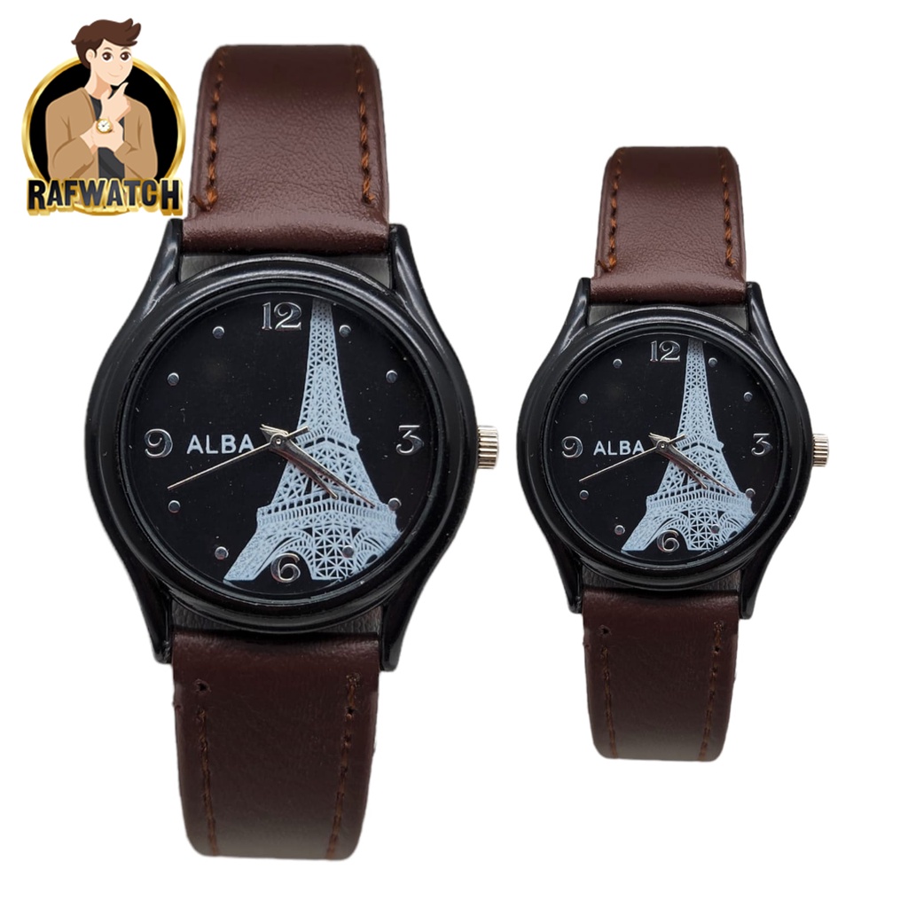 Jam Tangan Alba Kulit Vintage Casual Motif Paris Unisex