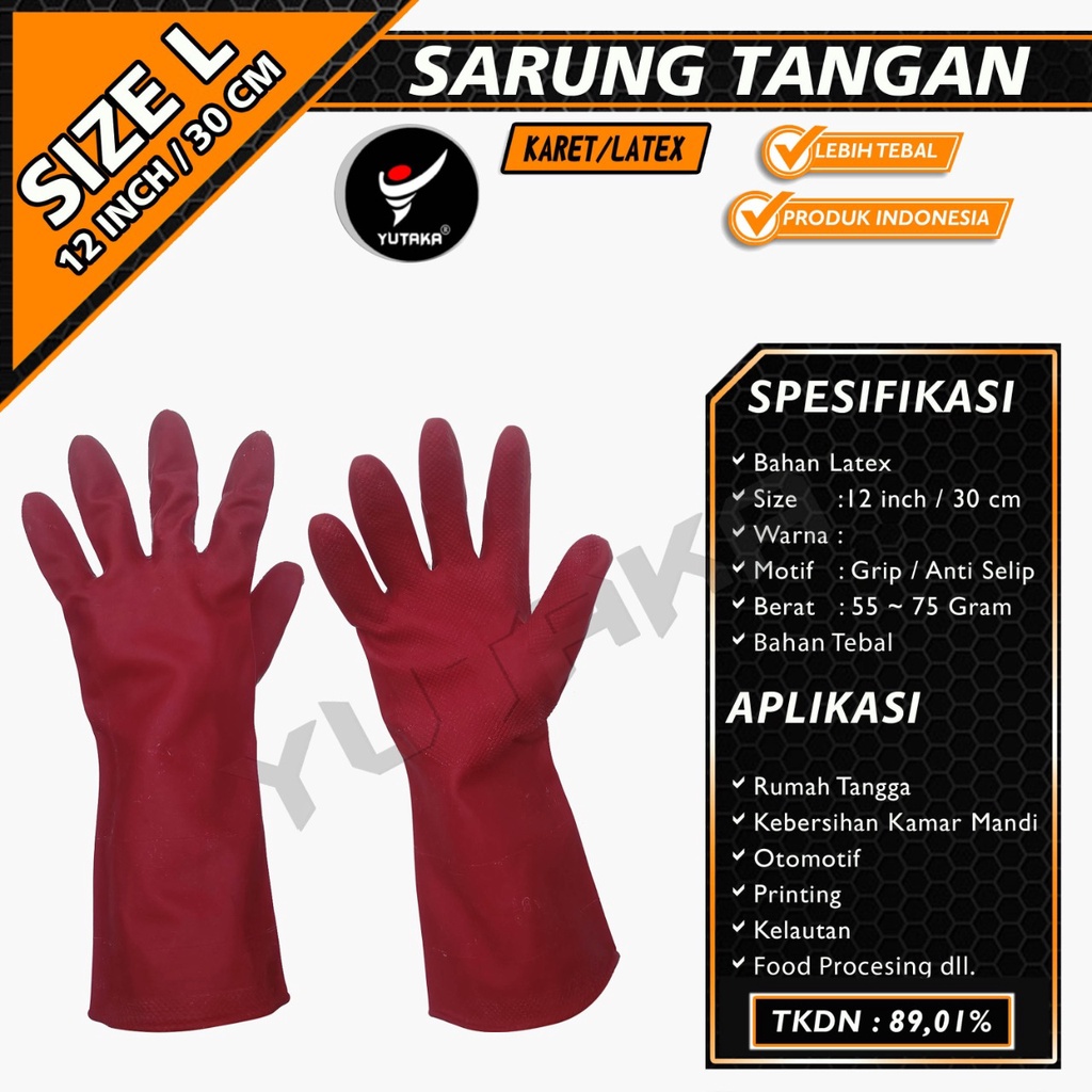SARUNG TANGAN KARET 12 INCH warna merah/sarung tangan cuci piring murah