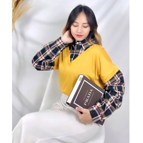 [12.12] RX FASHION - WAFEL TOP FLANEL BLOUSE XXL / ARDE TOP BLOUSE / KEMEJA PAULA PLAID / Atasan Kemeja Muslim Wanita Korean Style Flannel Terlaris - NN