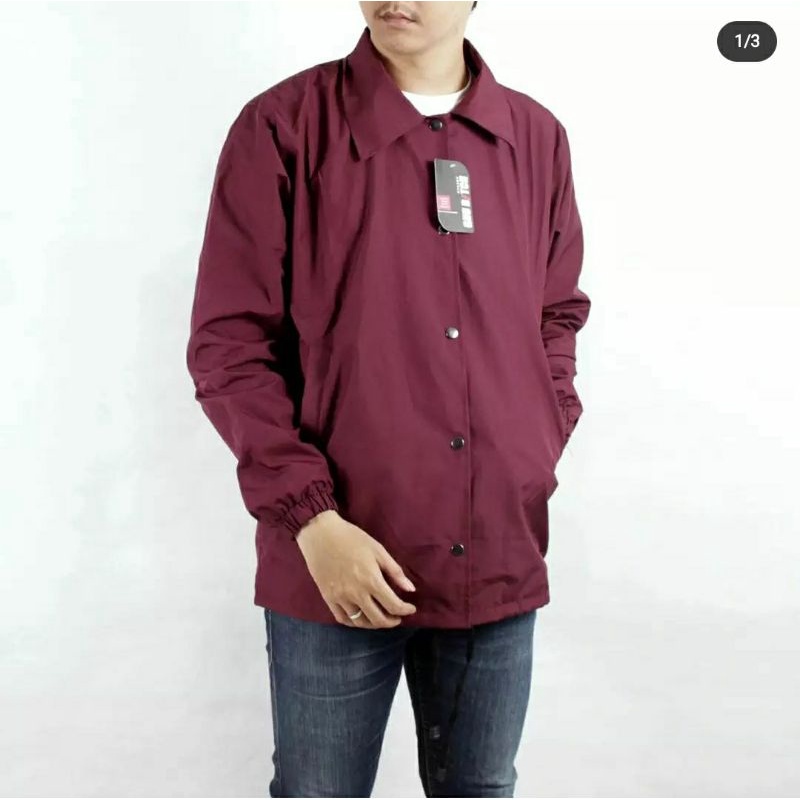 JAKET COACH WINDBREAKER TASLAN WATERPROOF PRIA DAN WANITA POLOS PREMIUM-maroon
