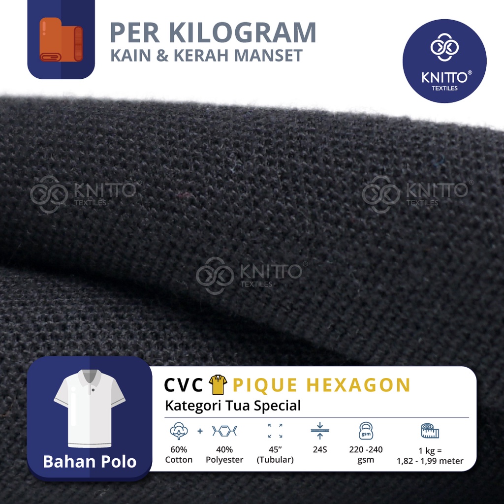 KAIN CVC PIQUE HEXAGON 24S KATEGORI WARNA TUA SPECIAL ( BAHAN POLO ) - KNITTO