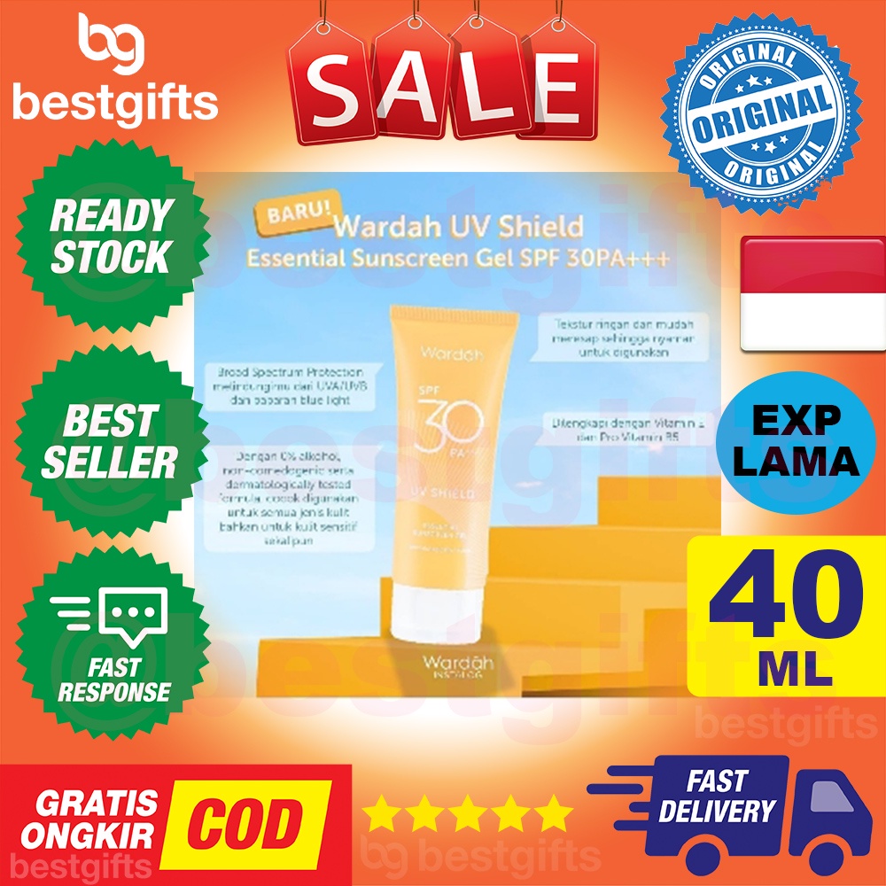WARDAH UV SHIELD SPF 30 ESSENTIAL SUNSCREEN GEL SUNBLOCK MUKA SUN SCREEN BLOCK TAN KULIT WAJAH 40 ML