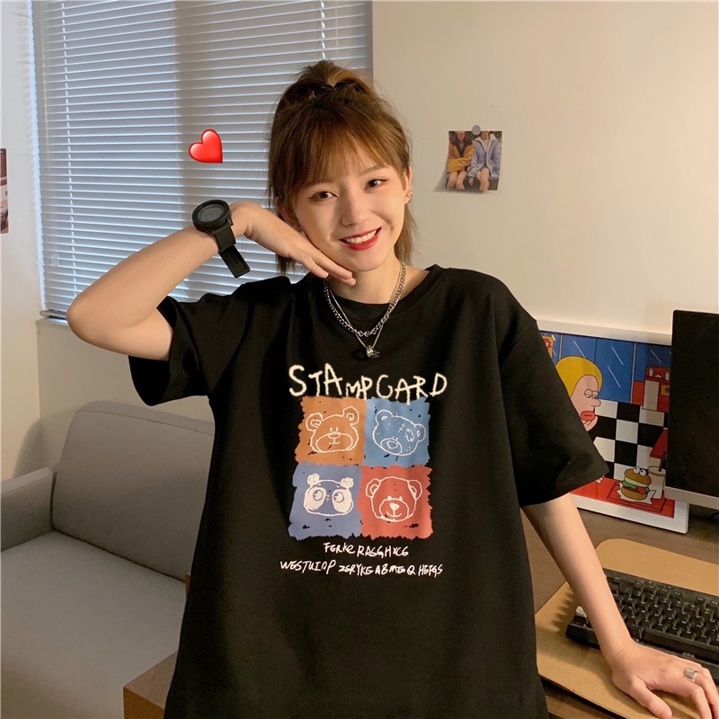 Kaos Atasan Wanita Katun Hitam Import/Baju Pendek Cewe Oversize/Kaos Korean Style/Premium T-shirt