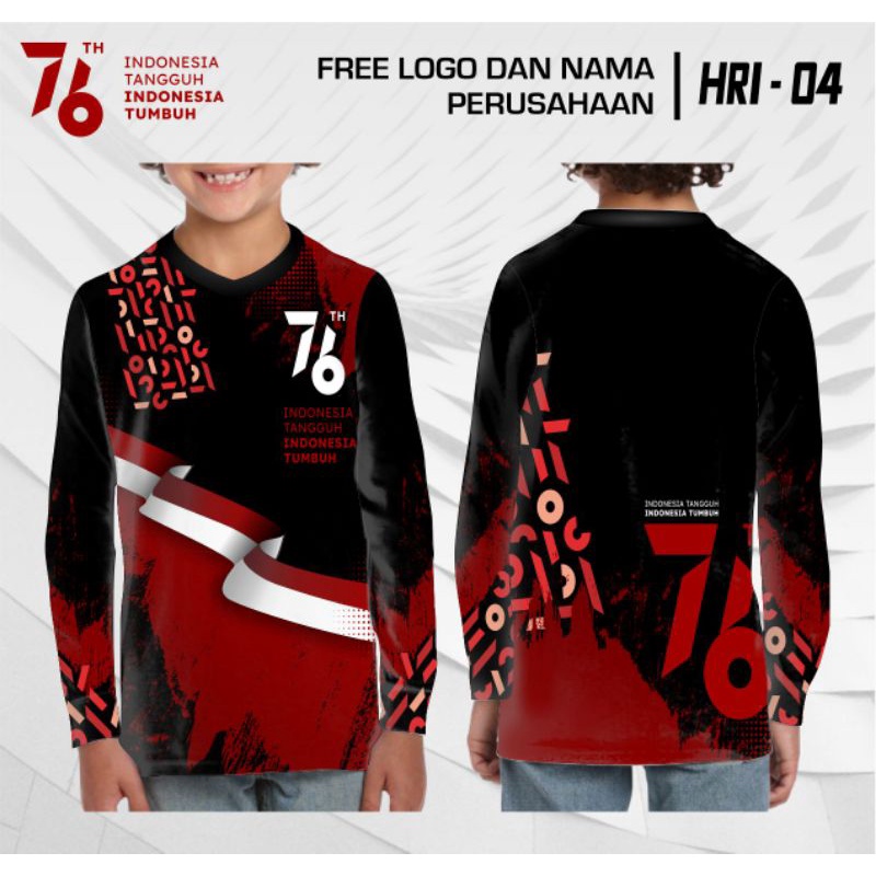 jersey anak lengan panjang HUT RI 76, kaos HUT RI 76 baju agustusan dirgahayu kemerdekaan indonesia