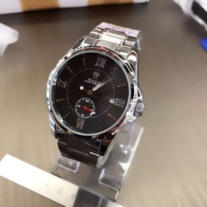 JAM TANGAN ROLEX ROMAWI AUTOMATIC DETIK BAWAH SILVER (BLACK)