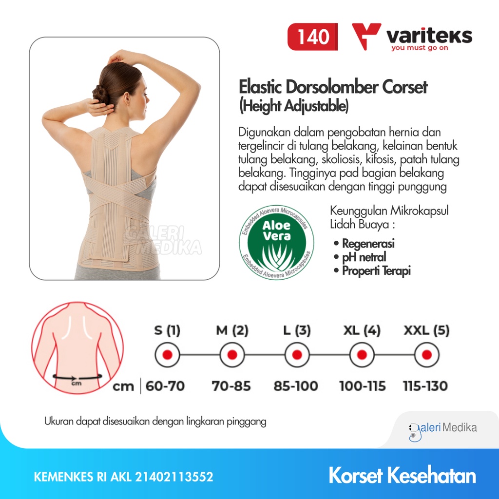 Penegak Punggung Variteks 140 Elastic Dorsolumber Corset (Height Adjustable) Korset Tulang Belakang