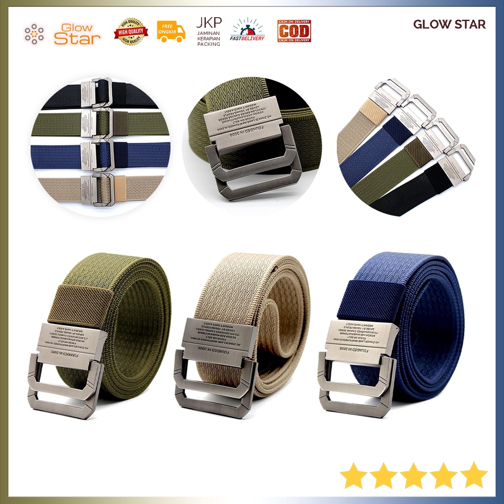 Tali Ikat Pinggang Sabuk Pria Cowok Kanvas Canvas Buckle Belt Besi Adjustable