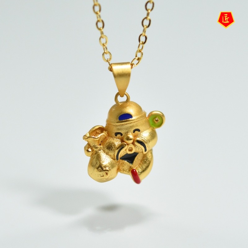 [Ready Stock]God of Wealth Gold Pendant Color Paint Necklace for Women