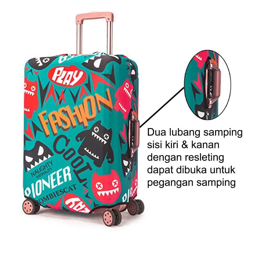 Sarung Pelindung Koper Cover Luggage Elastis Double Zipper Motif Dewa Kartun