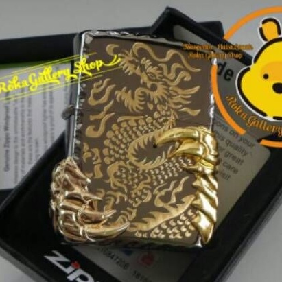 zippo LIMITED series japanese golden tribal dragon 2 claw  black ice emblem side