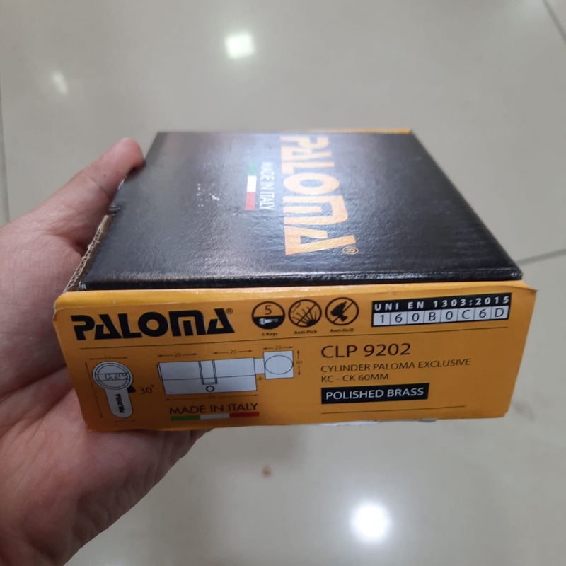 PALOMA CLP 9202 KNOB CYLINDER ITALY 60 MM EXCLUSIVE KUNCI PINTU GOLD POLISHED BRASS