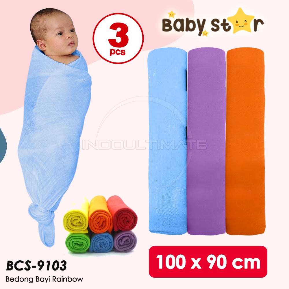 Bedong Bayi Polos Rainbow BABY STAR (STANDARD) Isi 6 Pcs BCS-9106 [100x90 cm] [BCS-8106 90x80 cm] isi 3 Pcs BCS-9103 BCS-8103isi 1 Pcs BCS-9101 Bedong Bayi Katun Selimut Bayi Bedong Bayi Bedong Alas Tidur Bayi Perlengkapan Bayi Baru Lahir