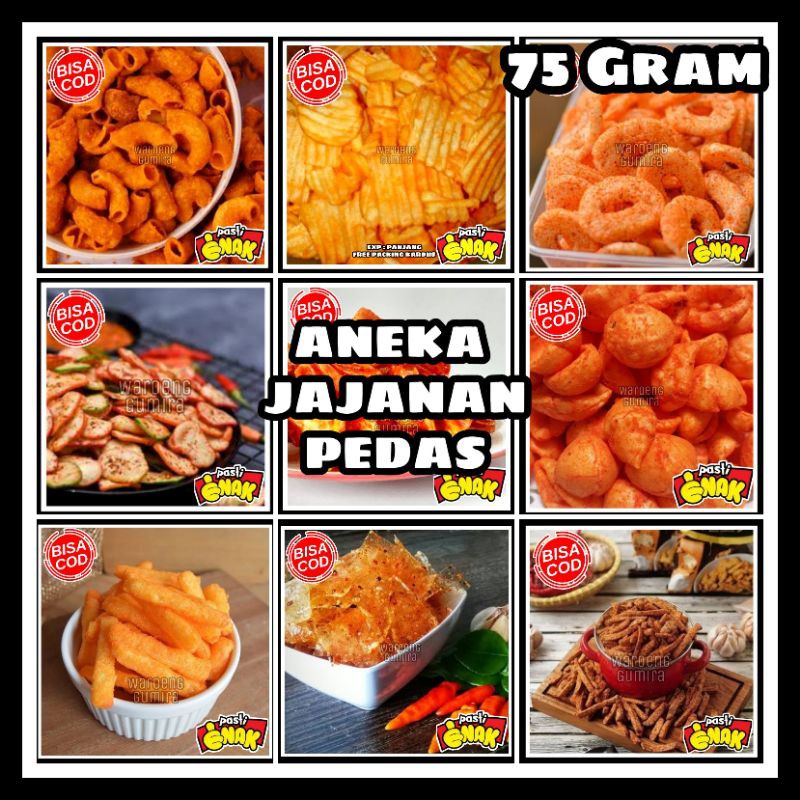 

TERMURAH Snack Kiloan 75 Gram Makanan Ringan Cemilan Pedas Cemilan Jadul Jajanan Pedas