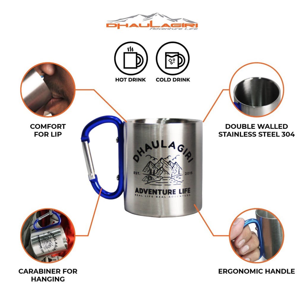 Dhaulagiri Carabiner 304 220 ML Mug Carabiner/Gelas kemping stainles stell