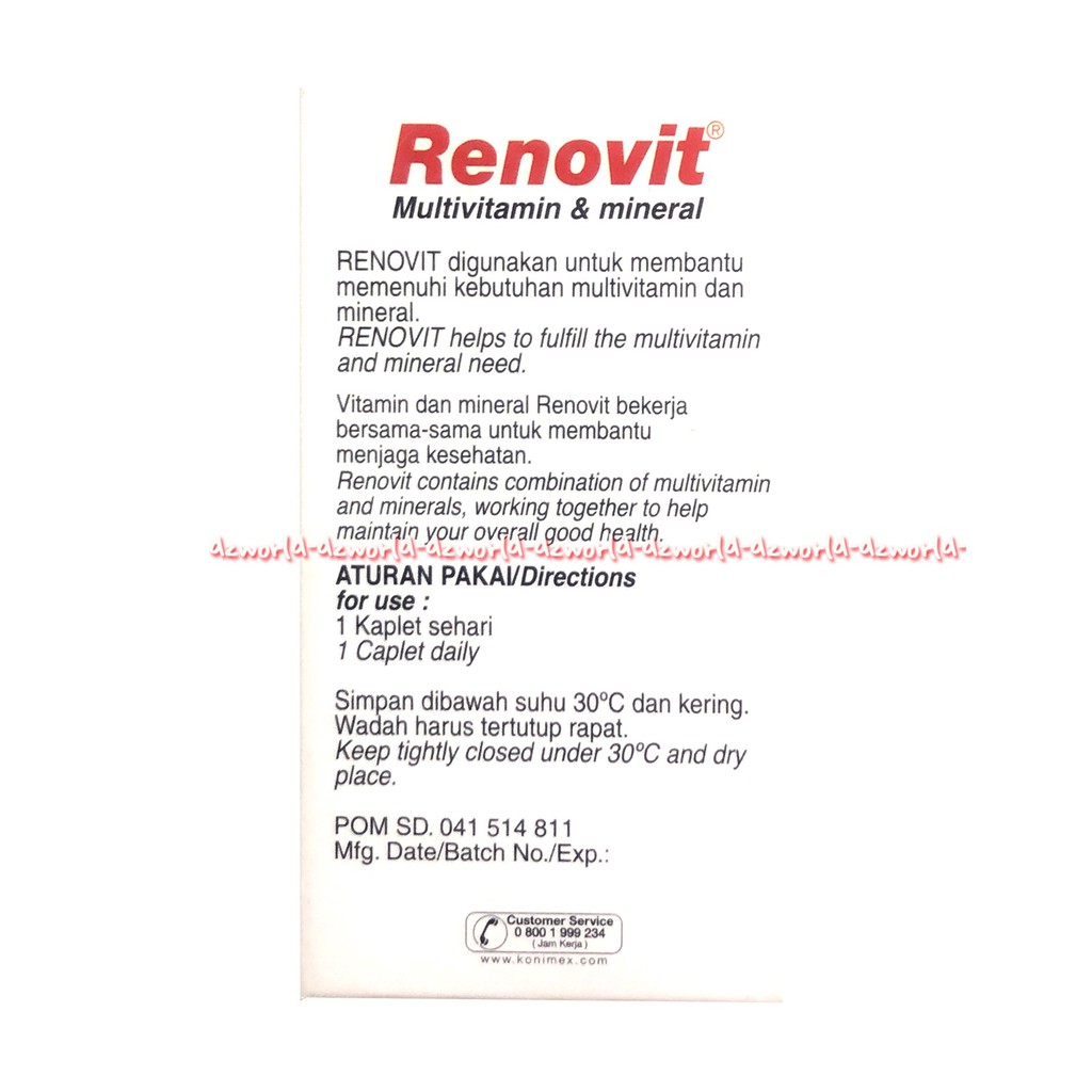 Renovit Multivitamin &amp; Mineral Suplemen Buat Menjaga Daya Tahan Tubuh Isi 30 Keplet