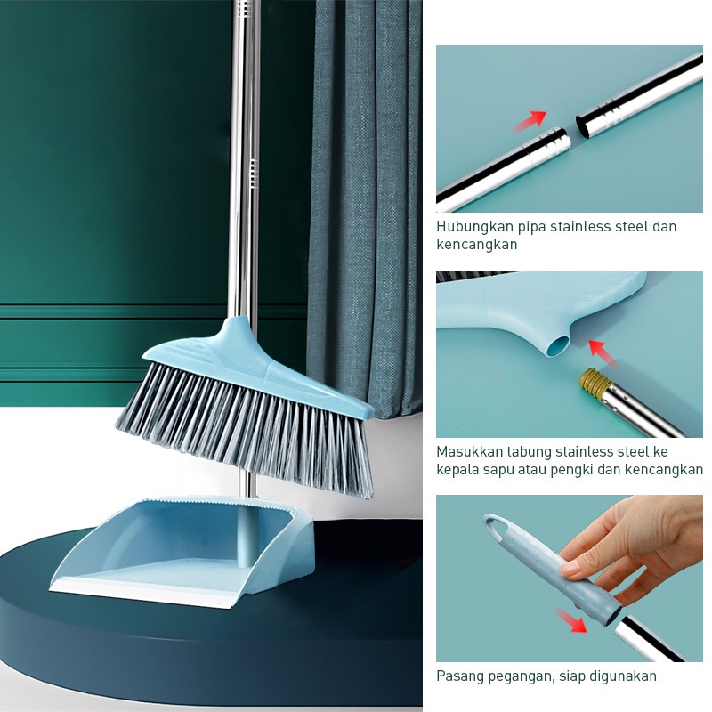 Set Sapu Rumah Pengki Pel Karet Alat Pembersih Lantai Broom 2in1 dan 3in1