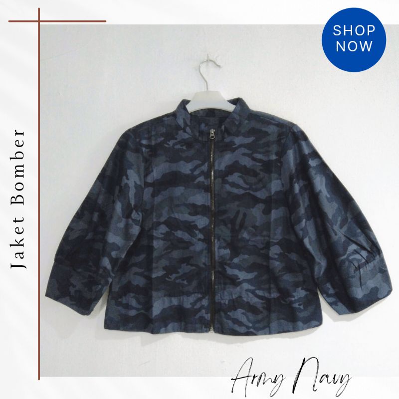 Size Jumbo : Jaket Bomber Batik / Jaket Batik Wanita /Outer Batik-Army Navy
