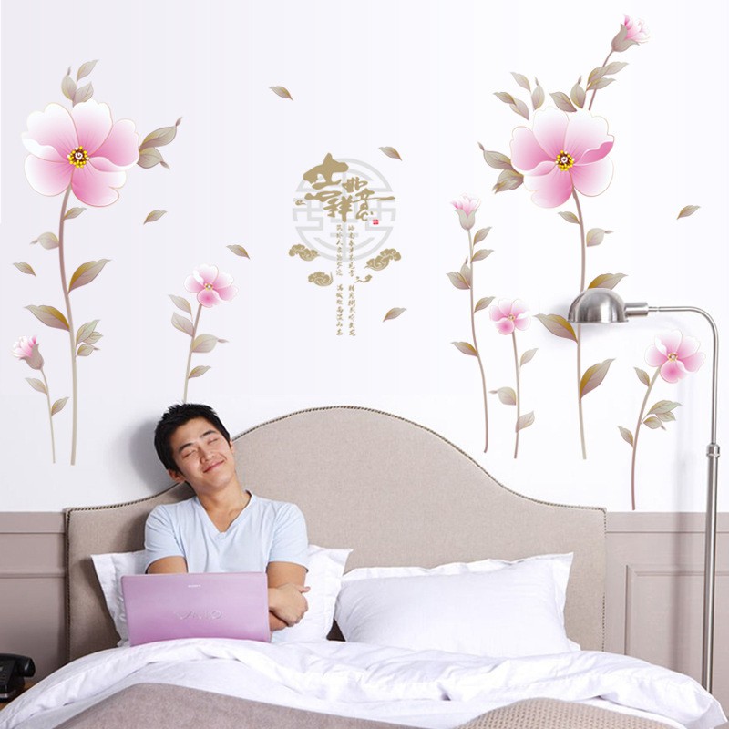 RELIZA WALLSTICKER BUNGA PINK FLOWERS HOME DECOR HIASAN DINDING