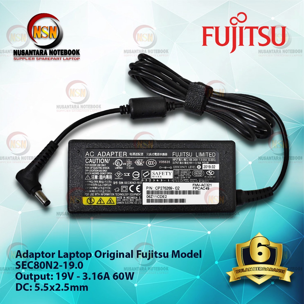 Adaptor Original FUJITSU 19V 3.16A 60W DC 5.5x2.5mm SEC80N2-19.0