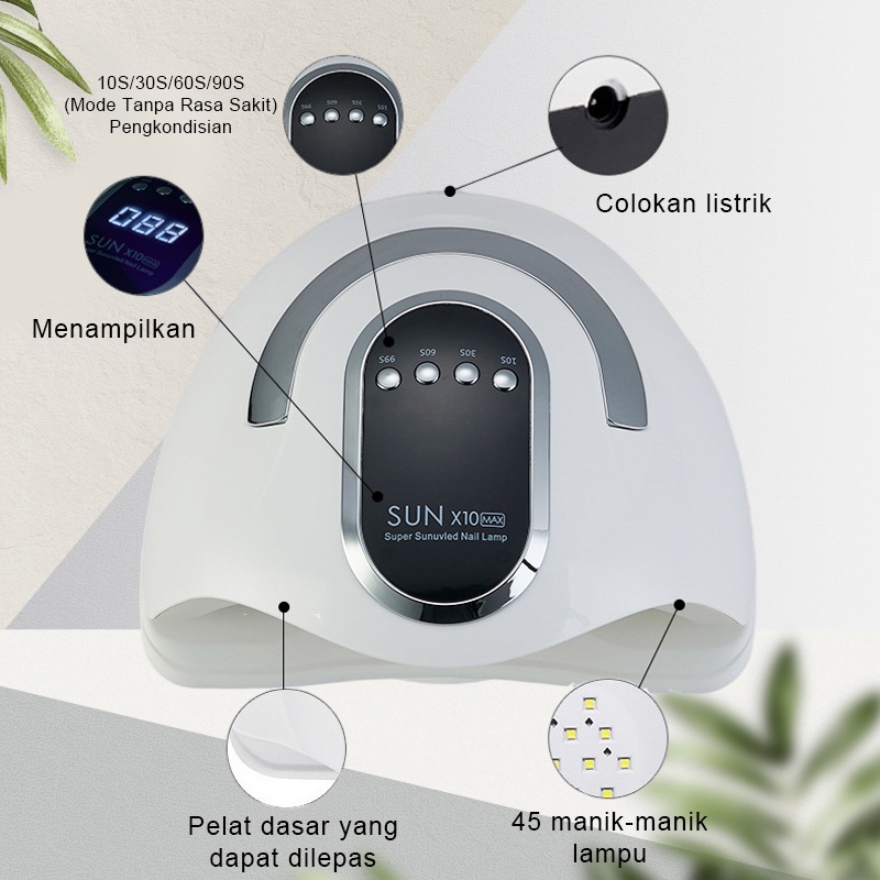 SUN X10 Max 220W 45LEDs Dalam Full Hitam Lampu Pengering Kutek Gel Led UV Nail Lamp Alat Pengering Kutek Gel