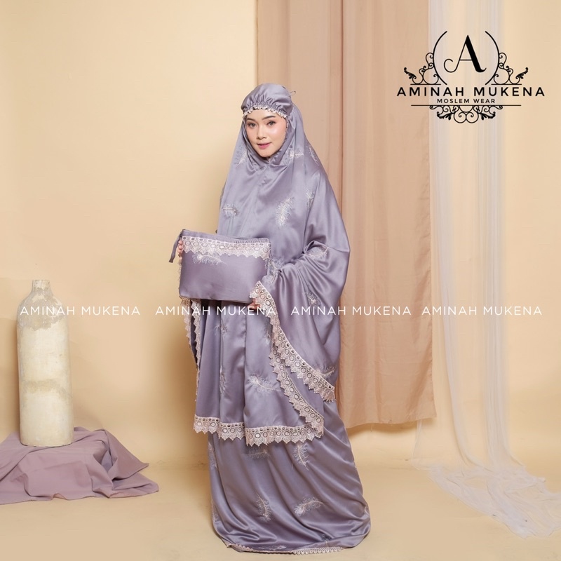 Mukena Dewasa Silky Bordir Mewah Merak Renda Alesya