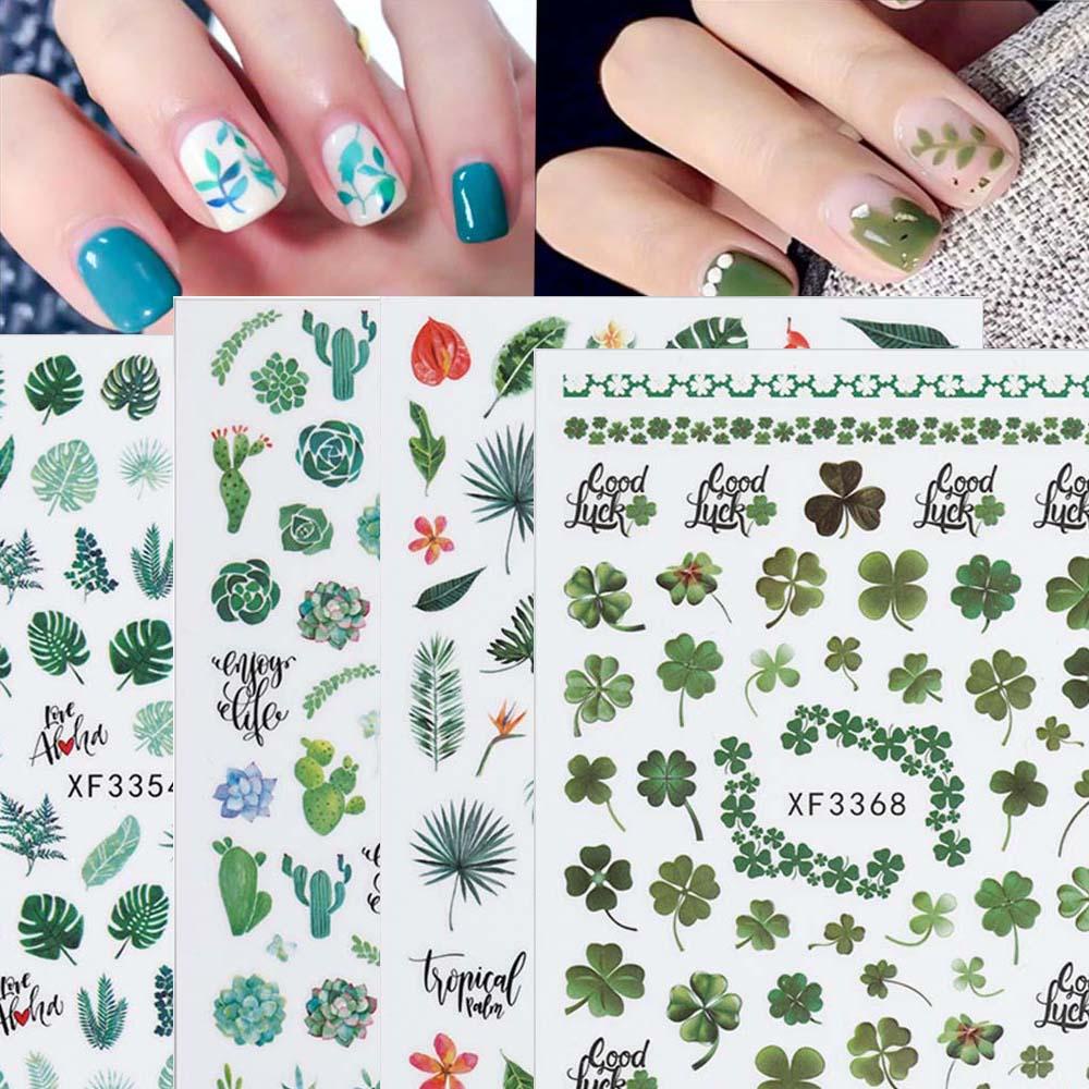 AUGUSTINA Agustin 3D Nail Art Stiker Musim Semi Dan Musim Panas Seri Kaktus Perekat Diri Stiker Bunga Tanaman DIY Desain Nail Art