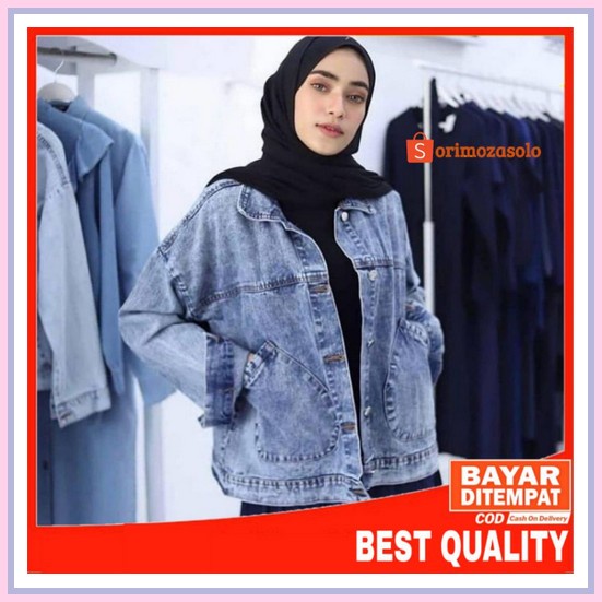 Flo Namira Jaket Jeans Oversize Jumbo Wanita Jaket Jeans Wanita Oversize Balon Ld 100 - Ld 140Cm