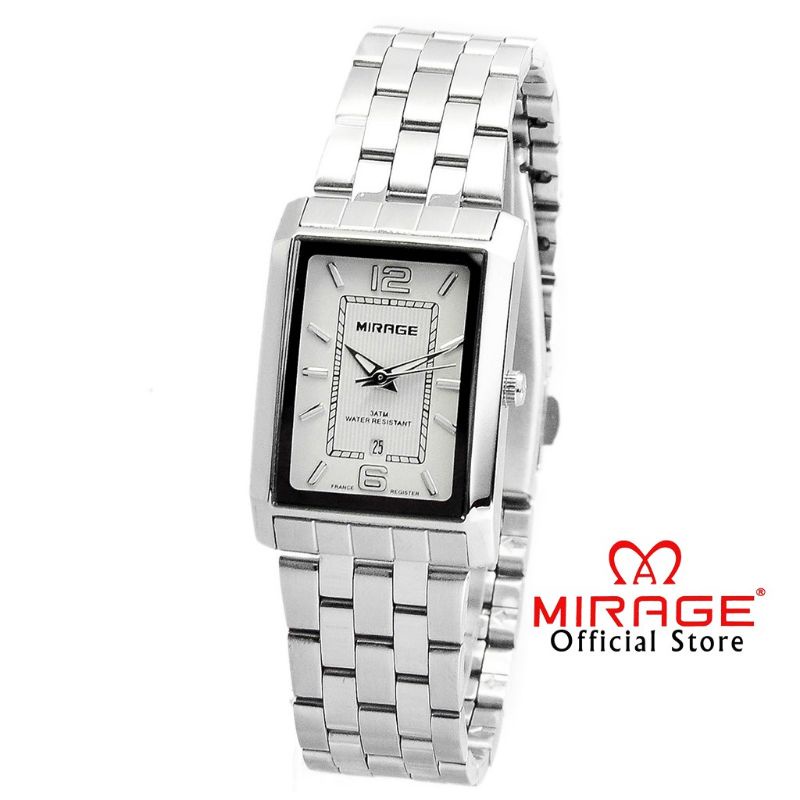 JAM TANGAN WANITA MIRAGE RANTAI SILVER STAINLIS STEL JAM TANGAN CEWEK MIRAGE ORIGINAL TAHAN AIR_MIRAGE PERSEGI JAM TANGAN KASUAL WANITA_JAM TANGAN WANITA SPORTY WATER RESISITANT_JAM TANGAN WANITA TERLARIS MIRAGE WARNA SILVER FREE BOX DAN BATRAI MIRAGE ORI