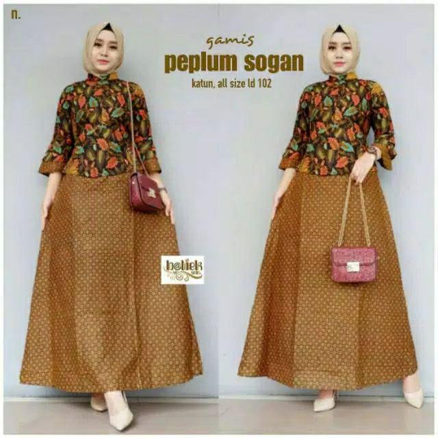 Gamis Batik Peplum Sogan