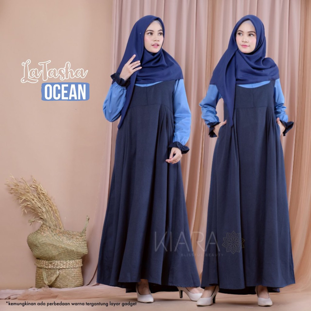 Latasha Dress Ocean by Kiara Muslimah Dress Katun Toyobo