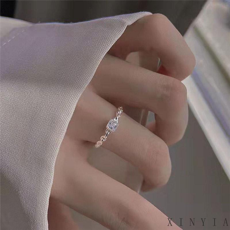 【Bayar di tempat】Cincin Berlian Persegi Model Terbuka Untuk Wanita cincin pacar pasangan